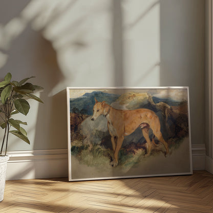 Premium Poster of Majestic Dog Against a Mountain Backdrop Posters