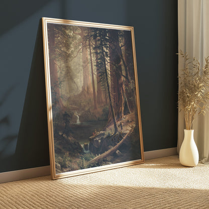 Premium Poster of Majestic Forest Landscape with Waterfall Posters
