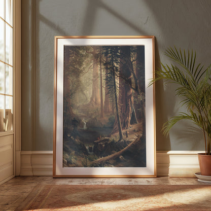 Premium Poster of Majestic Forest Landscape with Waterfall Posters