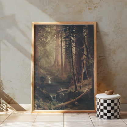 Premium Poster of Majestic Forest Landscape with Waterfall Posters