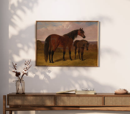 Premium Poster of Majestic Horse and Foal in Serene Landscape Posters