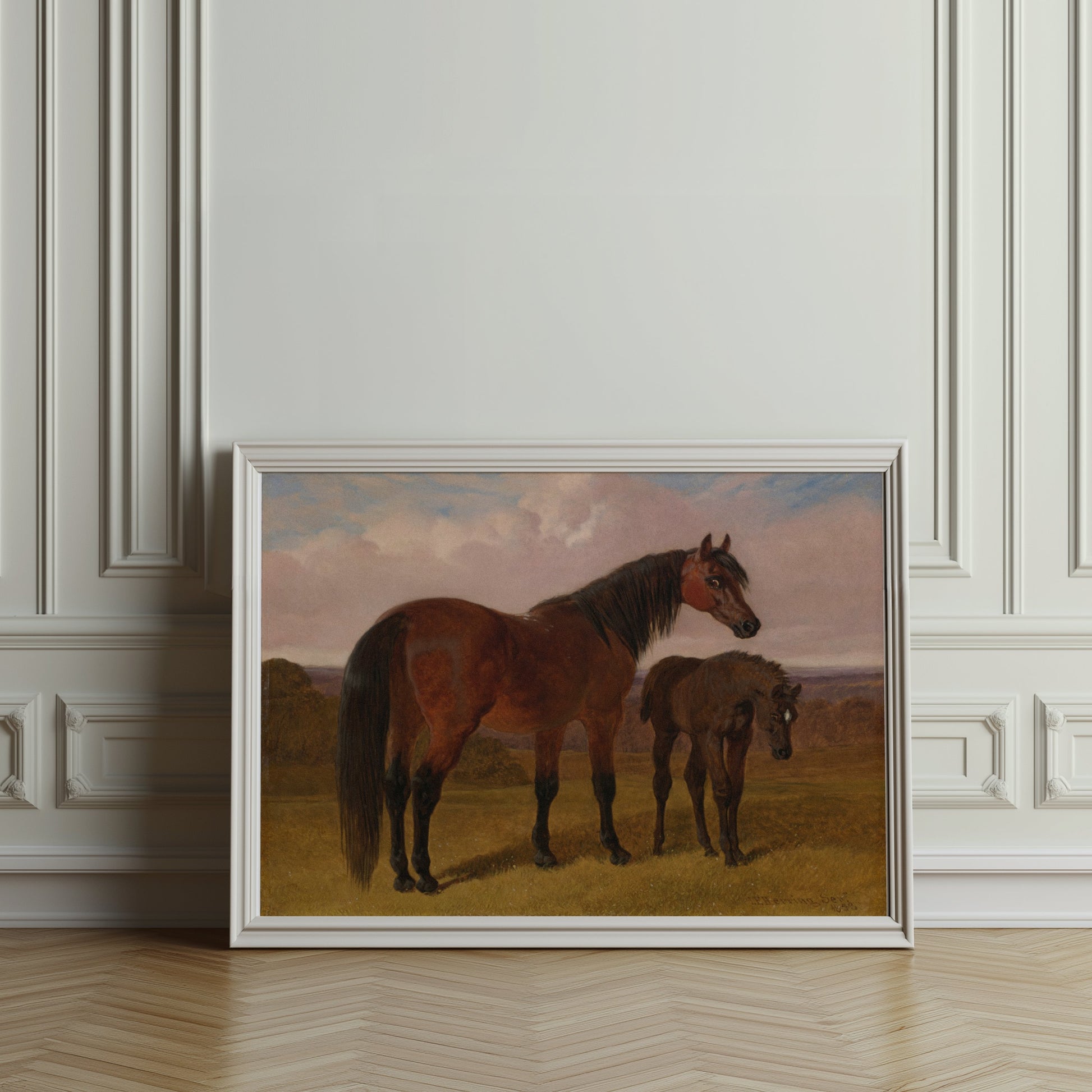 Premium Poster of Majestic Horse and Foal in Serene Landscape Posters