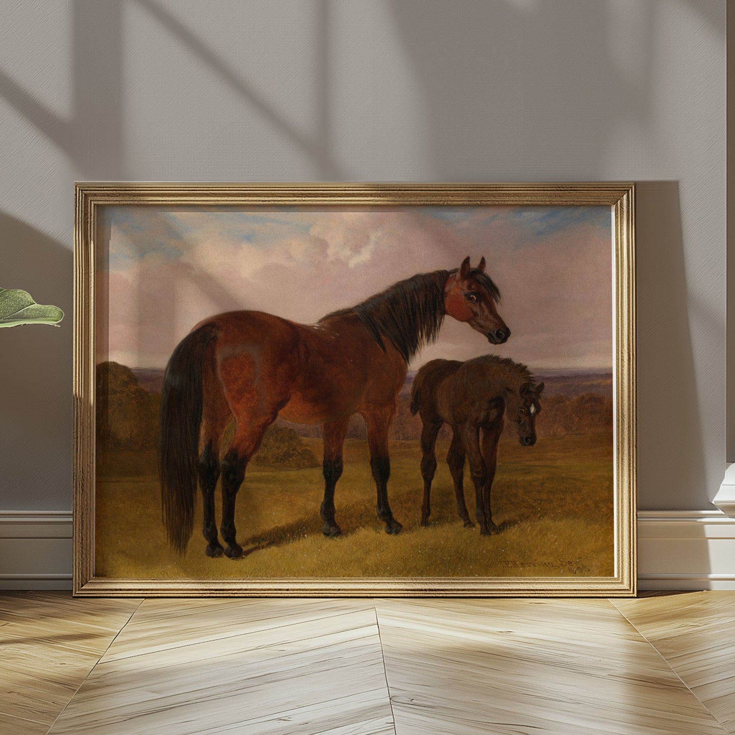 Premium Poster of Majestic Horse and Foal in Serene Landscape Posters