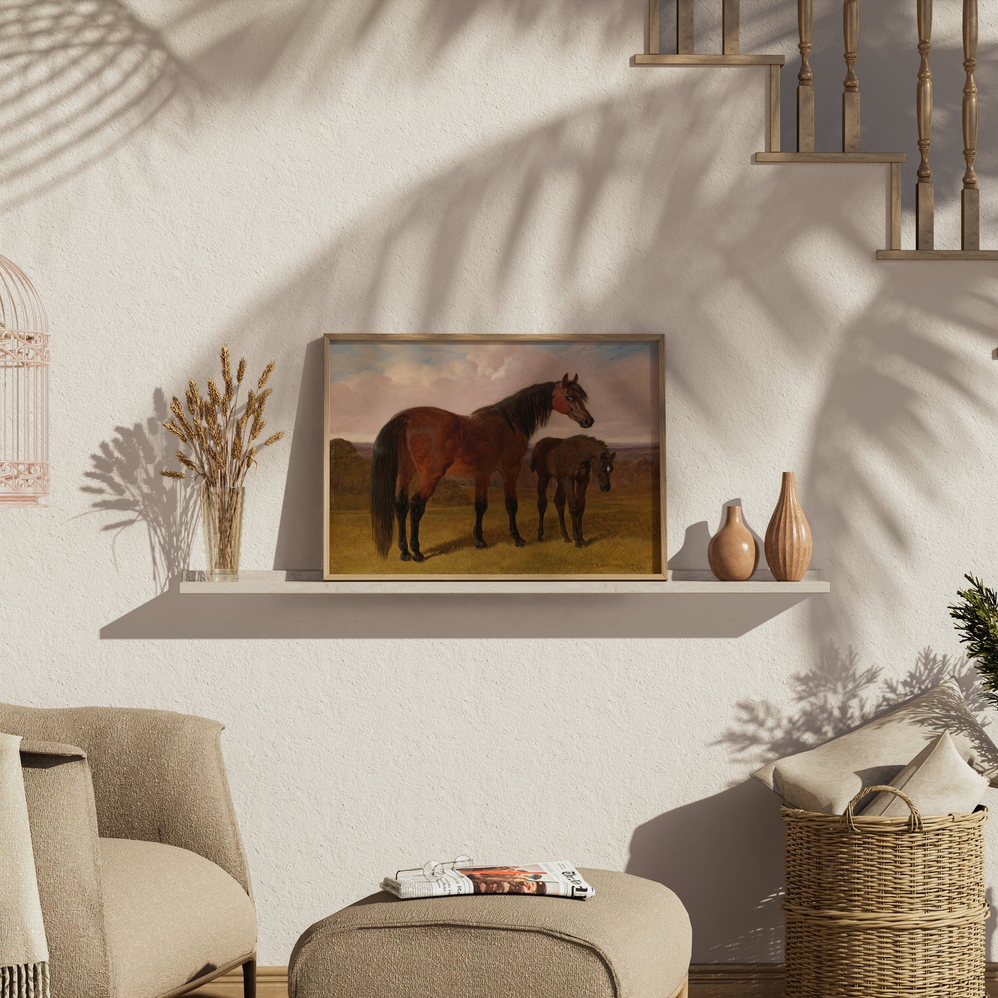Premium Poster of Majestic Horse and Foal in Serene Landscape Posters
