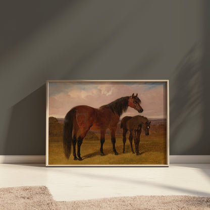 Premium Poster of Majestic Horse and Foal in Serene Landscape Posters