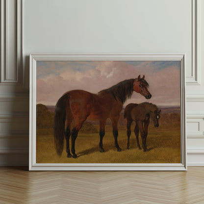 Premium Poster of Majestic Horse and Foal in Serene Landscape Posters