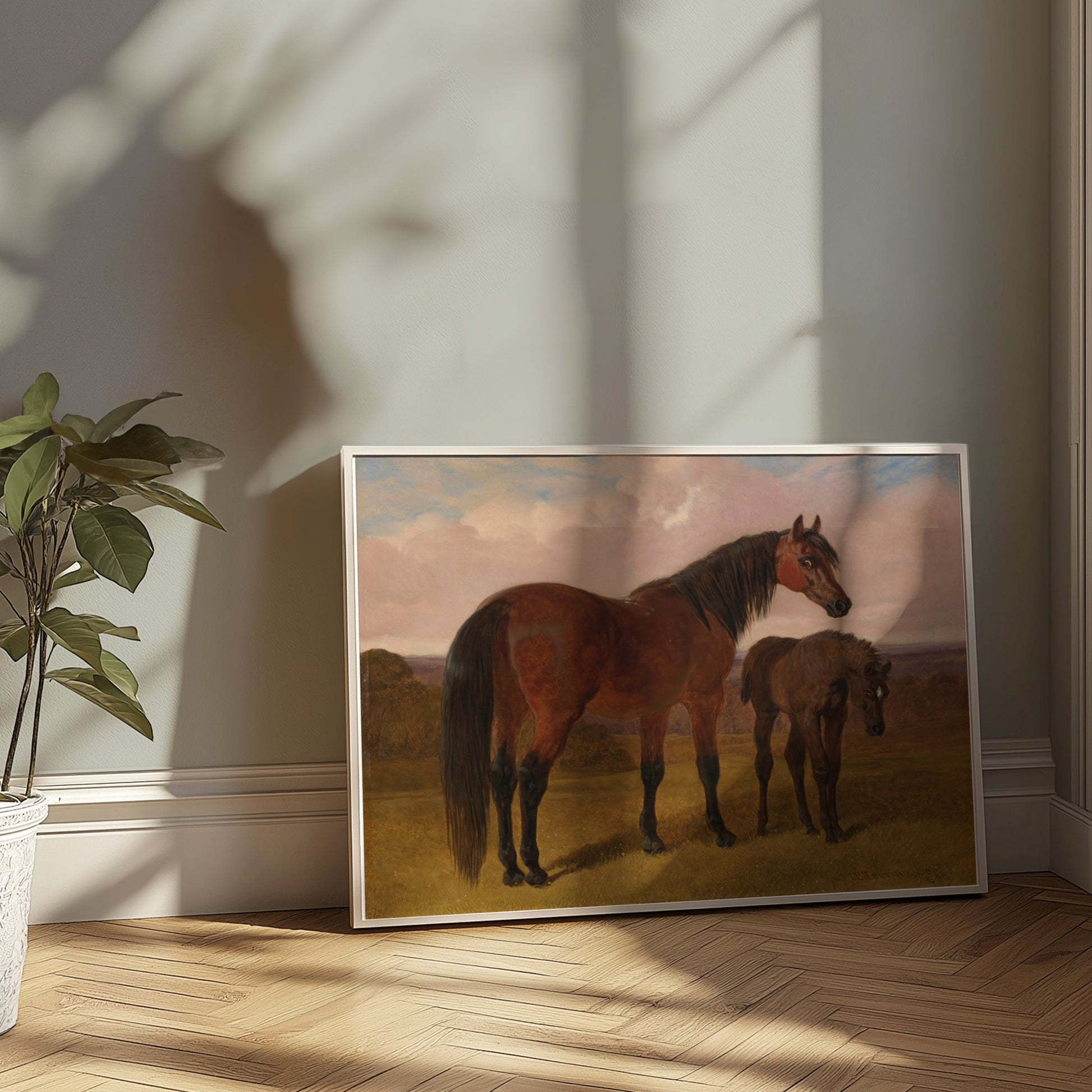 Premium Poster of Majestic Horse and Foal in Serene Landscape Posters
