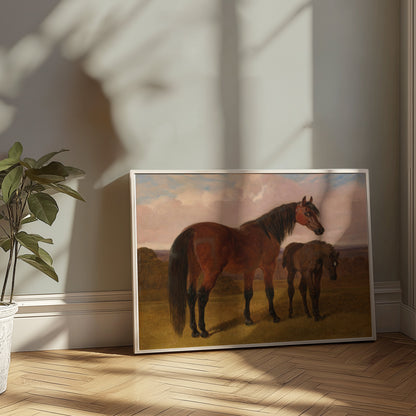 Premium Poster of Majestic Horse and Foal in Serene Landscape Posters