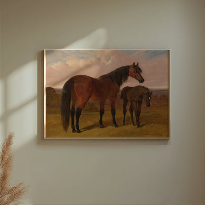 Premium Poster of Majestic Horse and Foal in Serene Landscape Posters