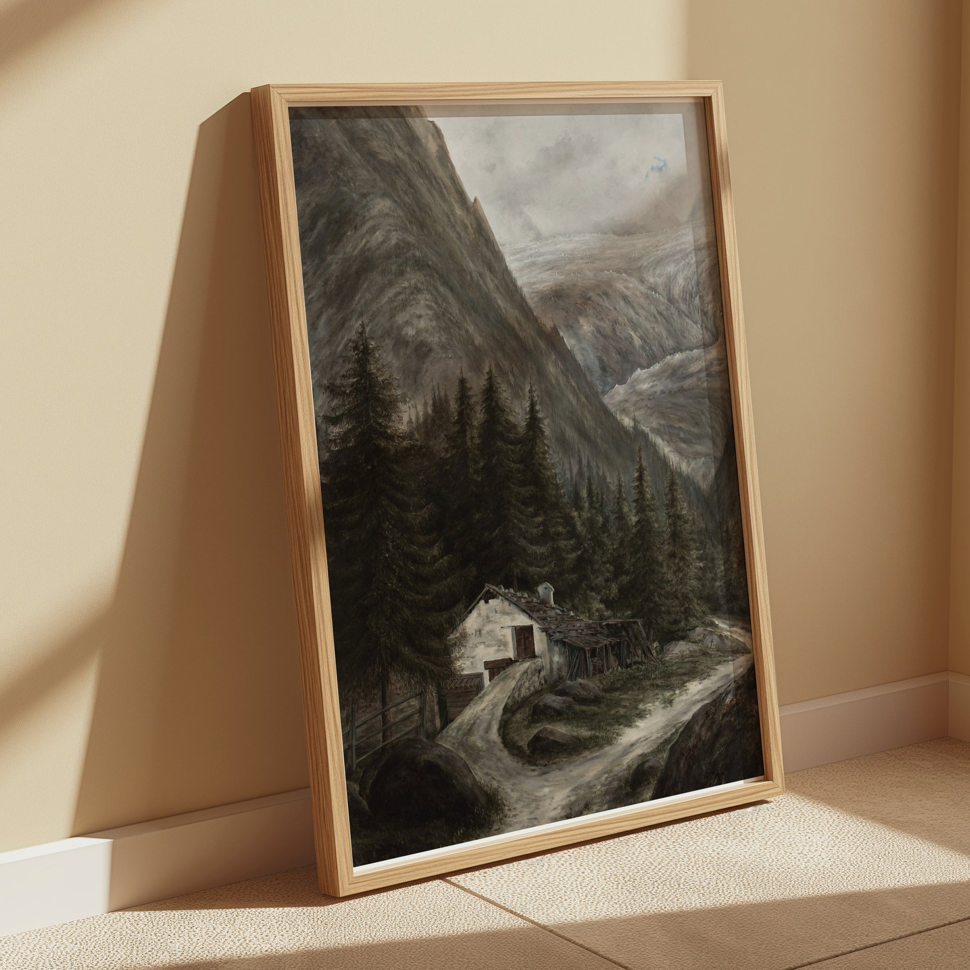 Premium Poster of Majestic Mountainous Landscape with Cabin Posters