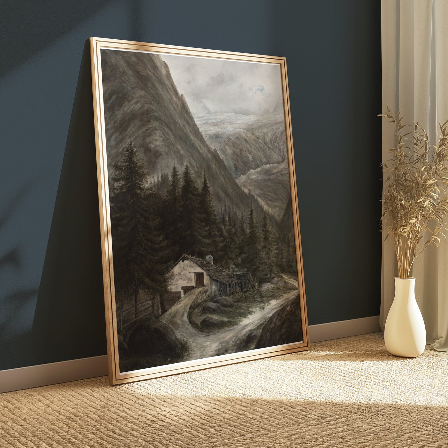 Premium Poster of Majestic Mountainous Landscape with Cabin Posters