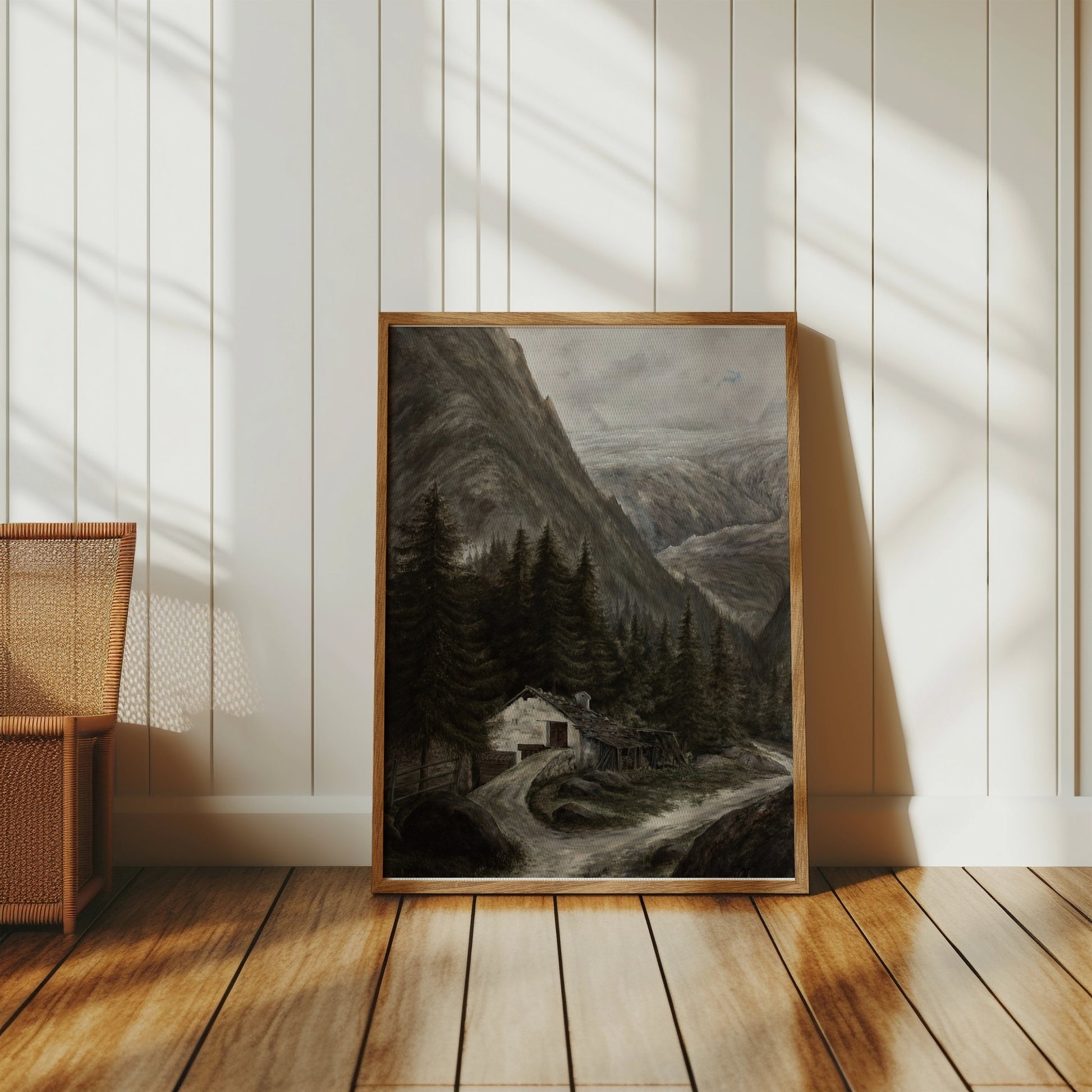Premium Poster of Majestic Mountainous Landscape with Cabin Posters