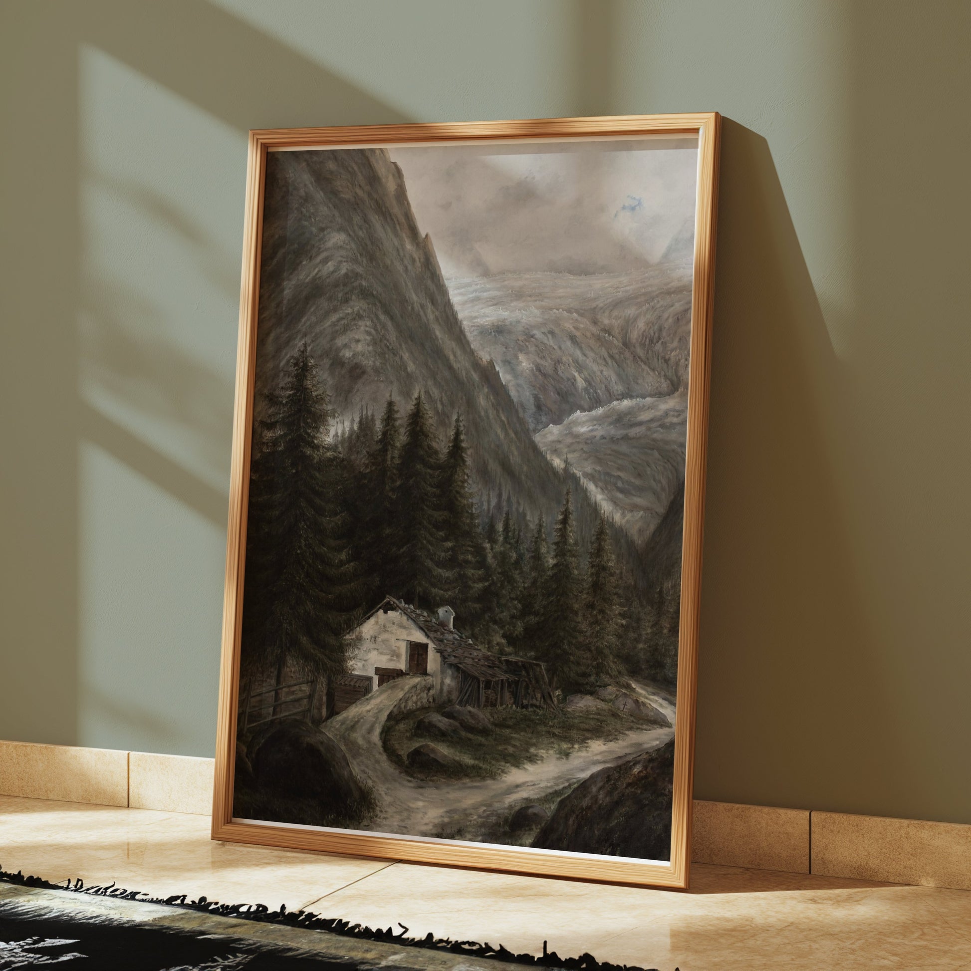 Premium Poster of Majestic Mountainous Landscape with Cabin Posters