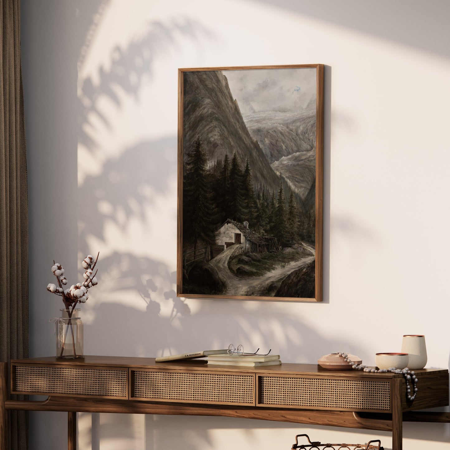 Premium Poster of Majestic Mountainous Landscape with Cabin Posters