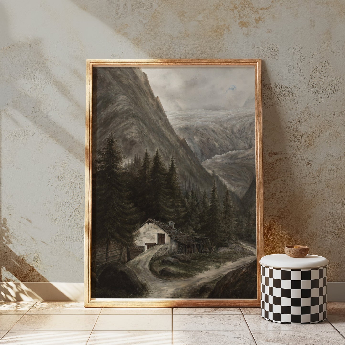 Premium Poster of Majestic Mountainous Landscape with Cabin Posters