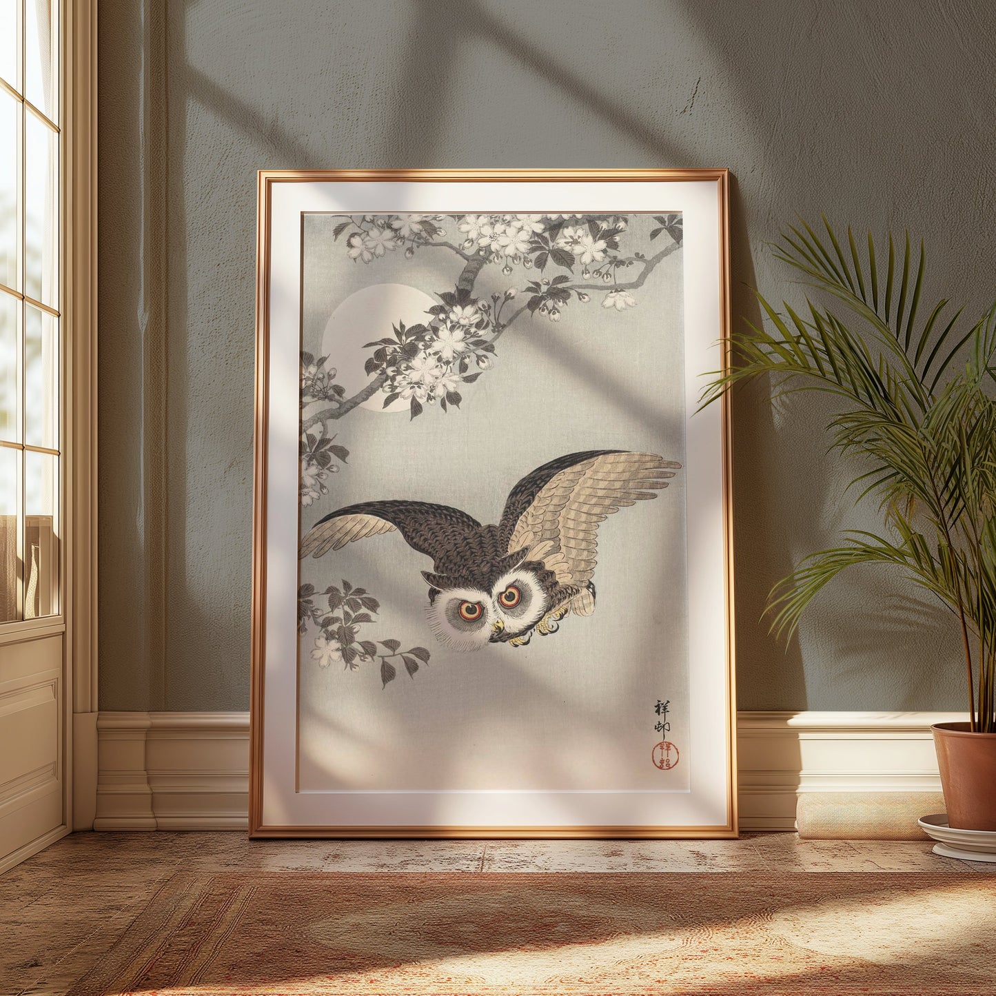 Premium Poster of Majestic Owl in Moonlight Scenic Japanese Art Posters
