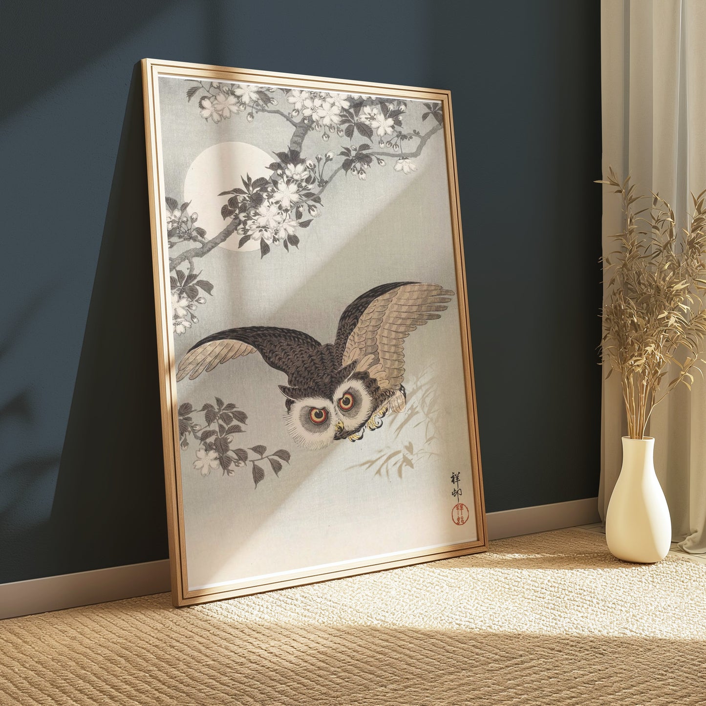 Premium Poster of Majestic Owl in Moonlight Scenic Japanese Art Posters