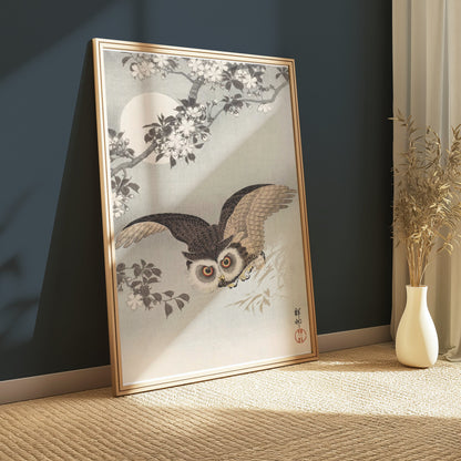 Premium Poster of Majestic Owl in Moonlight Scenic Japanese Art Posters