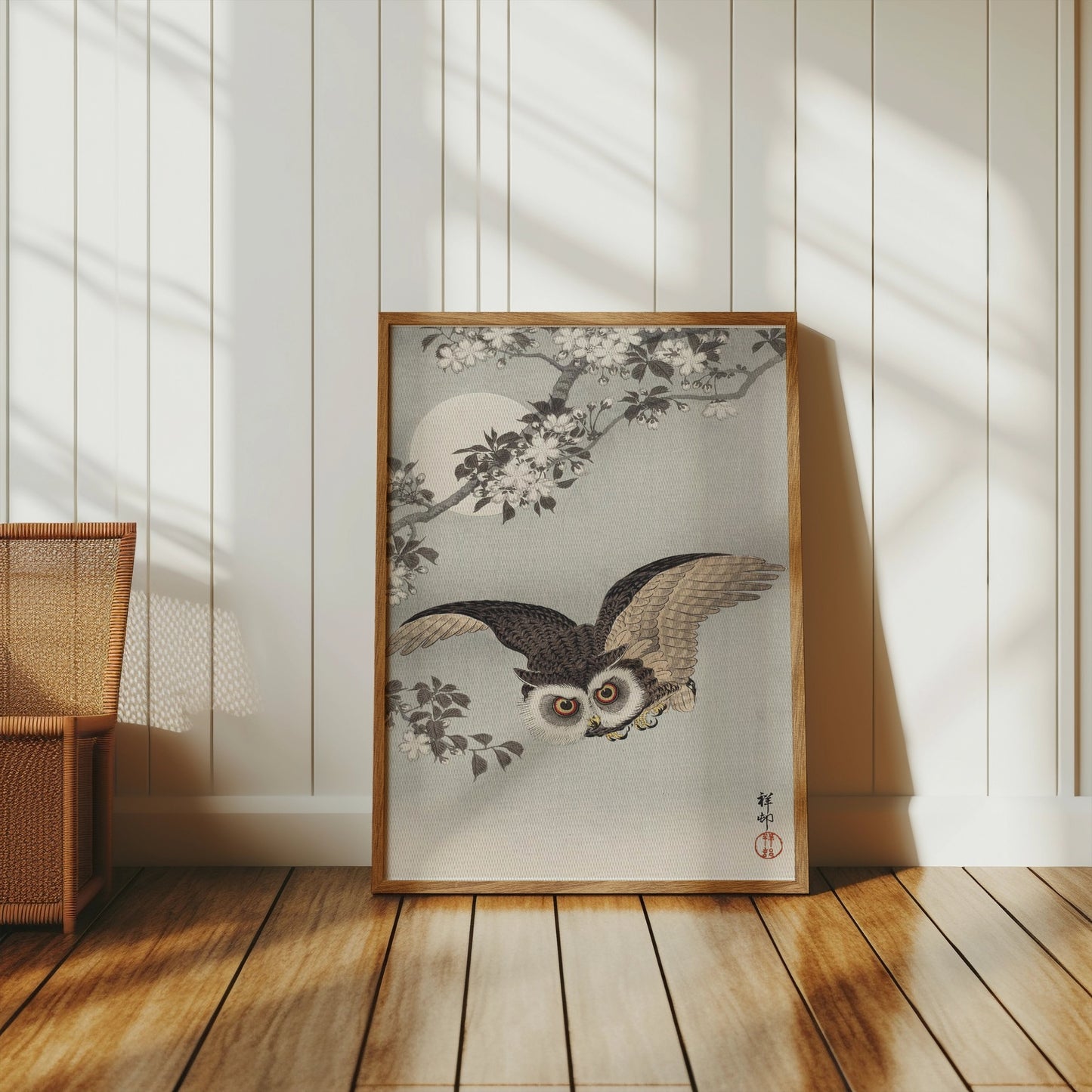 Premium Poster of Majestic Owl in Moonlight Scenic Japanese Art Posters