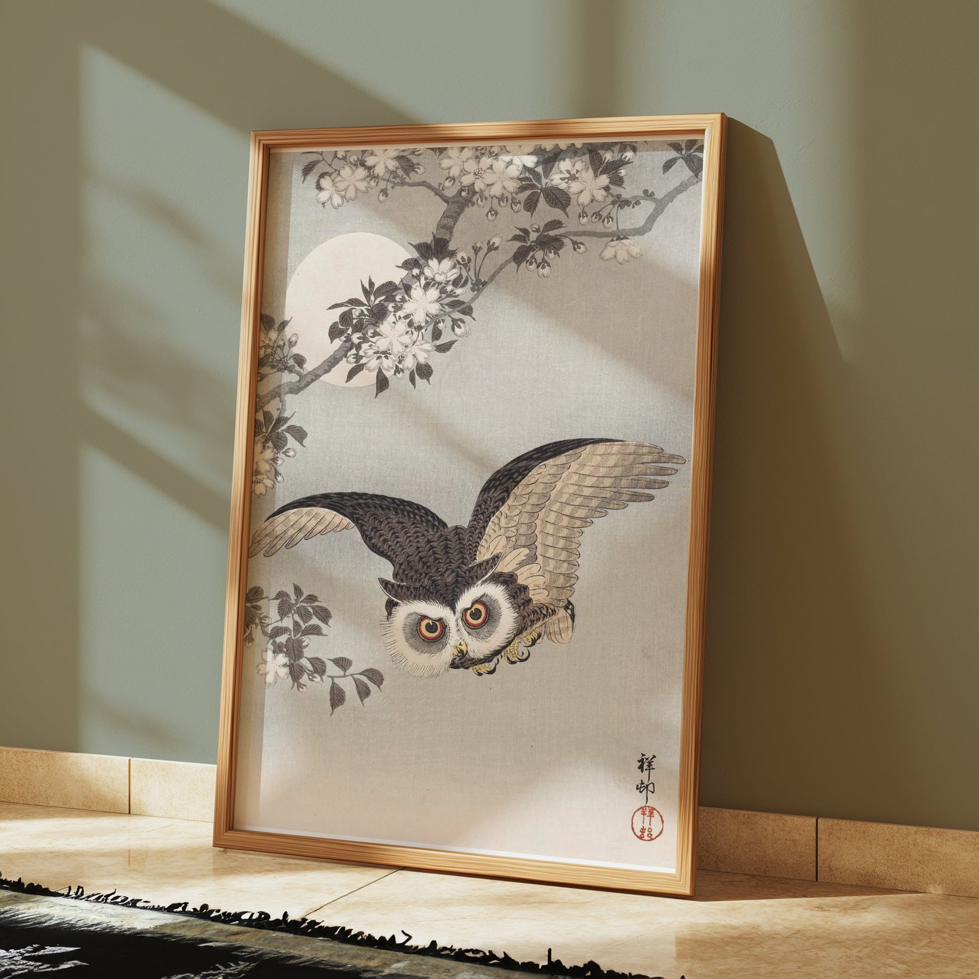 Premium Poster of Majestic Owl in Moonlight Scenic Japanese Art Posters