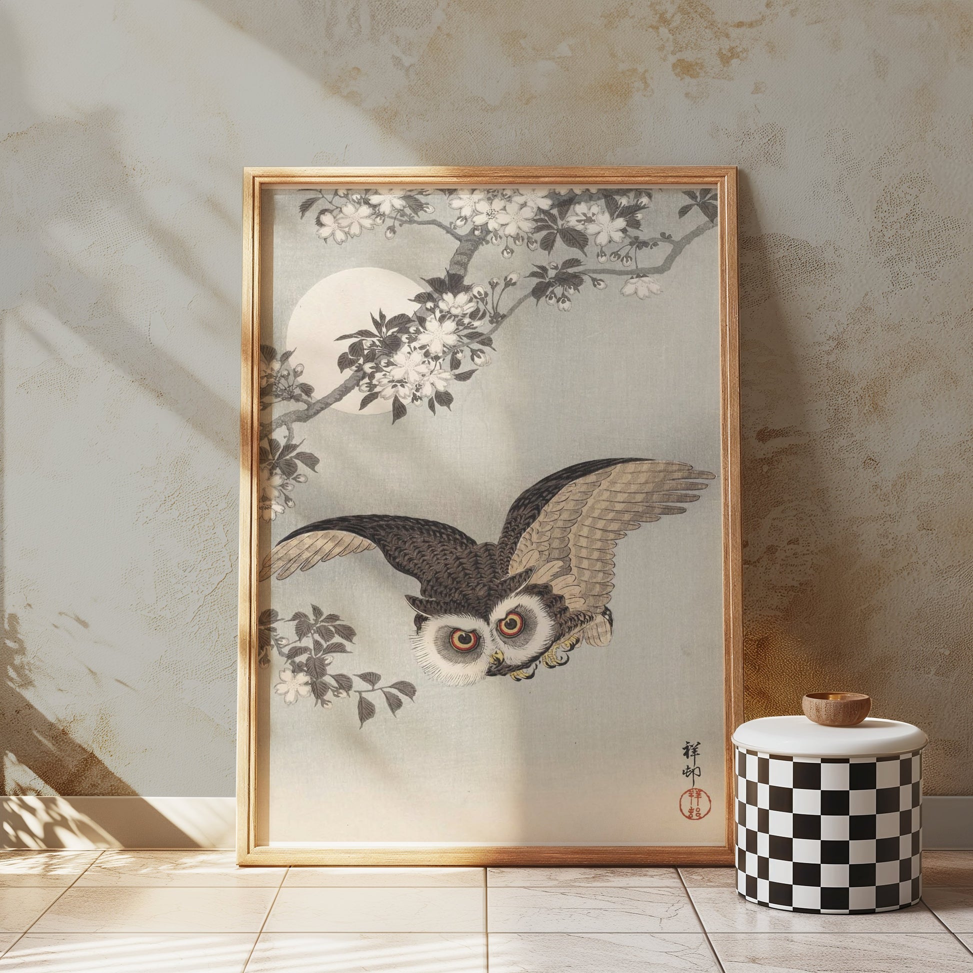 Premium Poster of Majestic Owl in Moonlight Scenic Japanese Art Posters