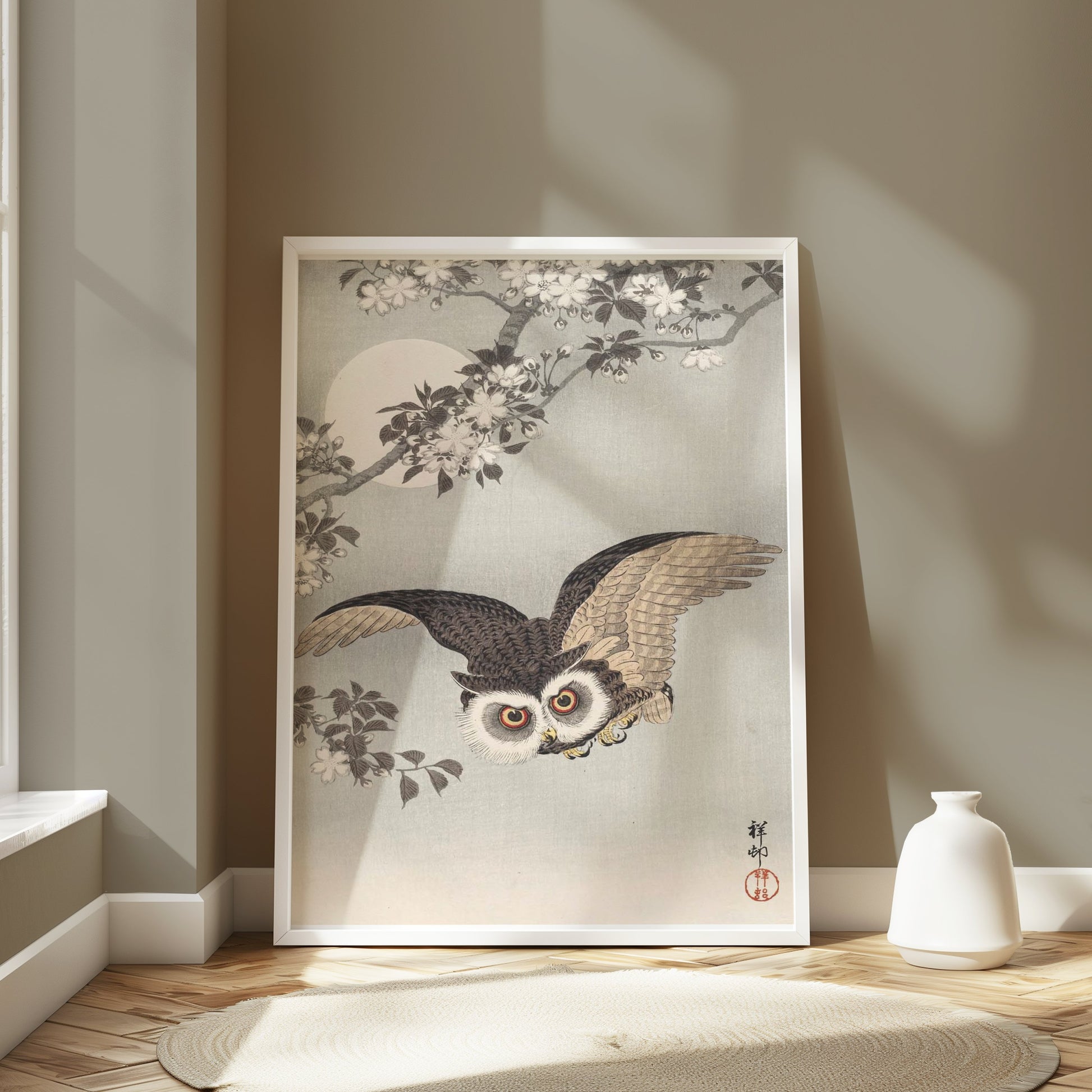 Premium Poster of Majestic Owl in Moonlight Scenic Japanese Art Posters