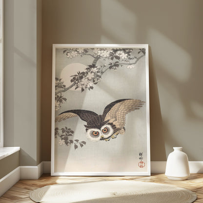 Premium Poster of Majestic Owl in Moonlight Scenic Japanese Art Posters