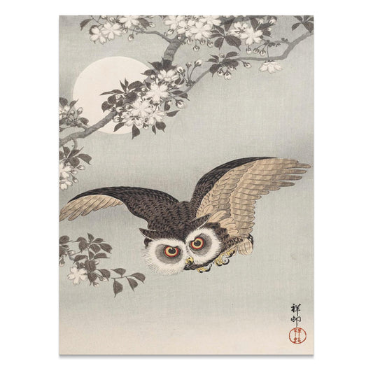 Premium Poster of Majestic Owl in Moonlight Scenic Japanese Art Posters