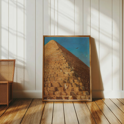 Premium Poster of Majestic Pyramid in Desert with Birds Flying Posters