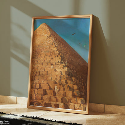Premium Poster of Majestic Pyramid in Desert with Birds Flying Posters