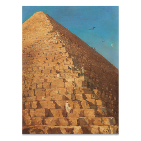 Premium Poster of Majestic Pyramid in Desert with Birds Flying Posters