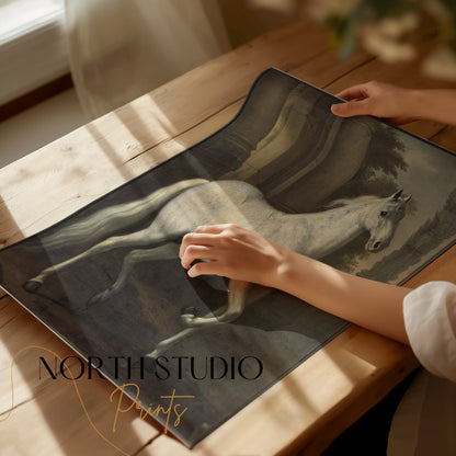 Premium Poster of Majestic White Horse Next to Ancient Ruins Posters
