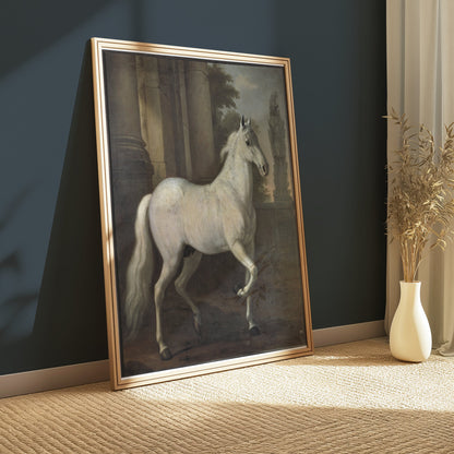 Premium Poster of Majestic White Horse Next to Ancient Ruins Posters