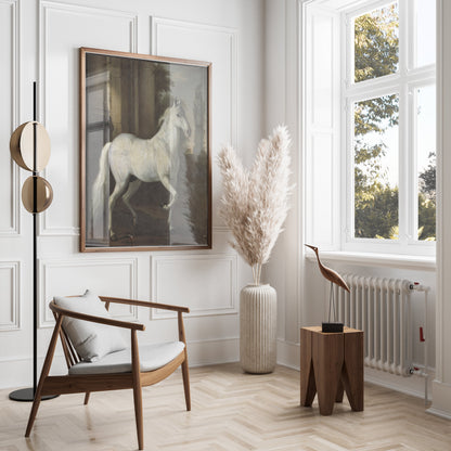 Premium Poster of Majestic White Horse Next to Ancient Ruins Posters