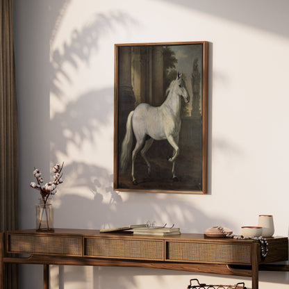 Premium Poster of Majestic White Horse Next to Ancient Ruins Posters