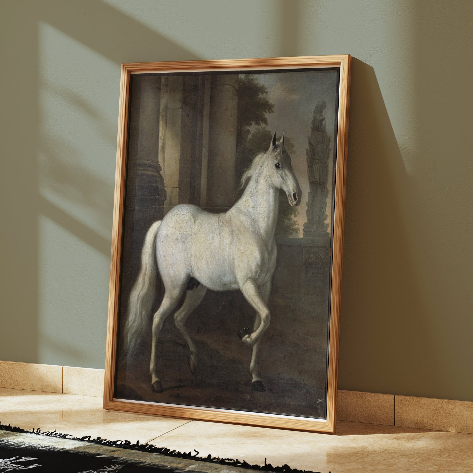 Premium Poster of Majestic White Horse Next to Ancient Ruins Posters