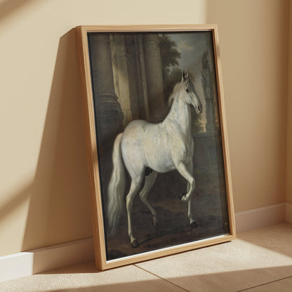 Premium Poster of Majestic White Horse Next to Ancient Ruins Posters