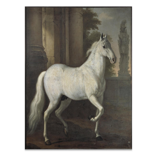 Premium Poster of Majestic White Horse Next to Ancient Ruins Posters