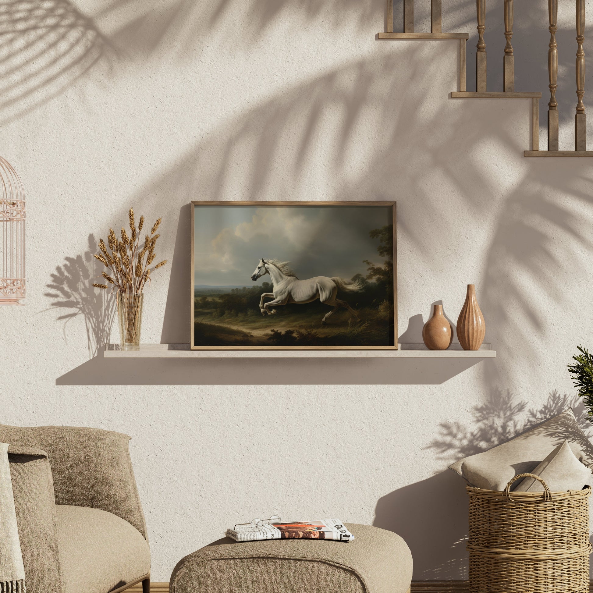 Premium Poster of Majestic White Horse Running in Nature Posters