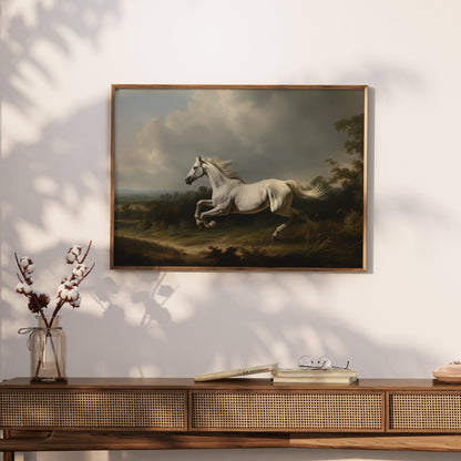 Premium Poster of Majestic White Horse Running in Nature Posters