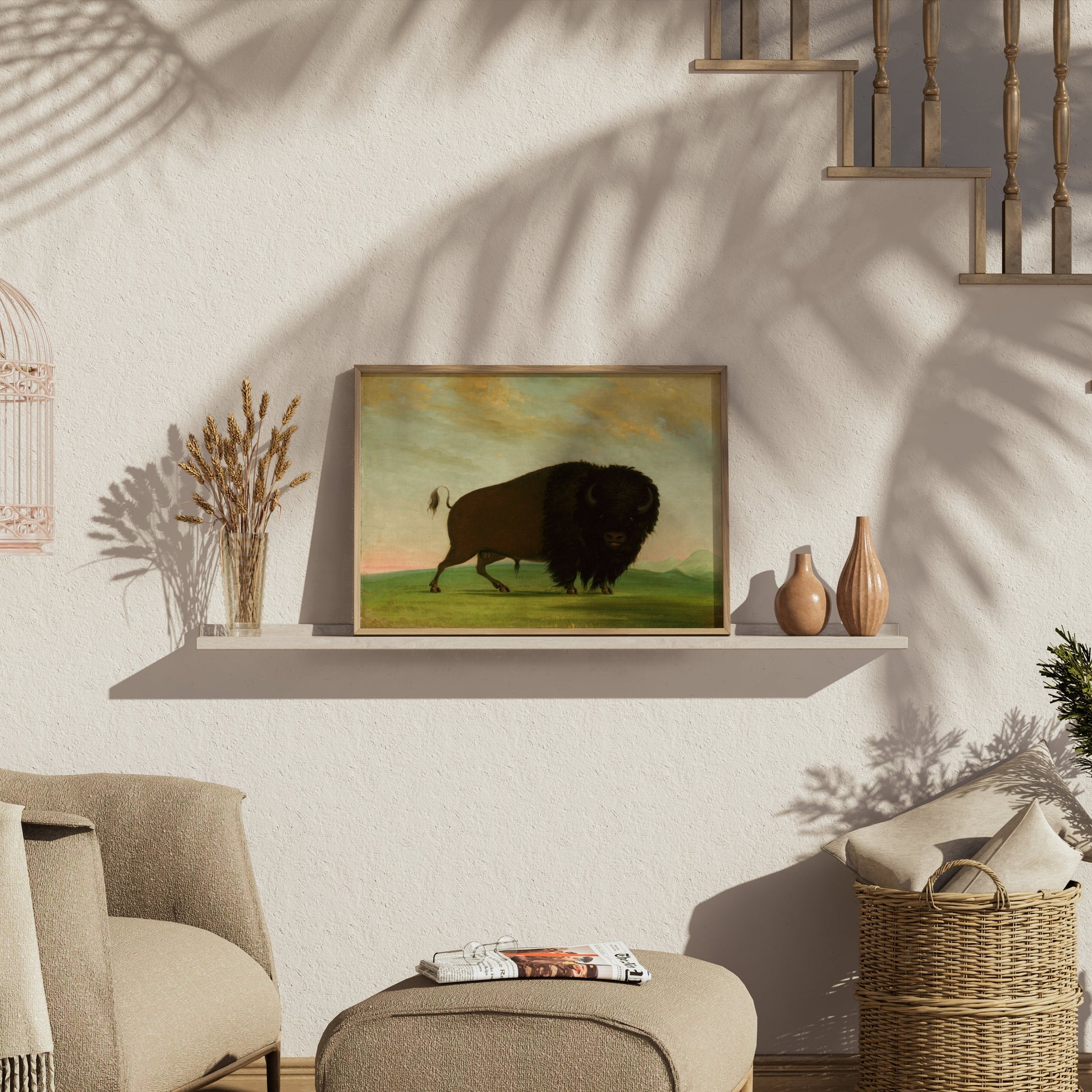 Premium Poster of Majestic Wild Bison on Grassland Art Print Posters
