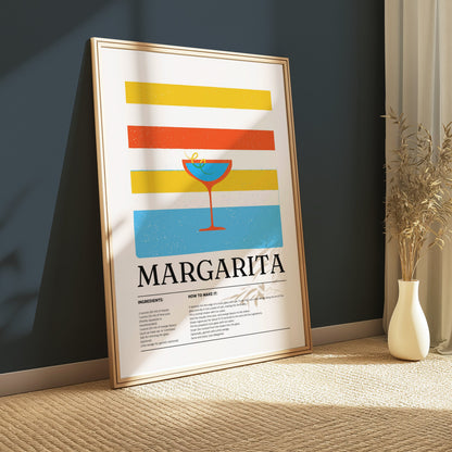 Premium Poster of Margarita Cocktail Recipe Vibrant Colorful Wall Art Posters
