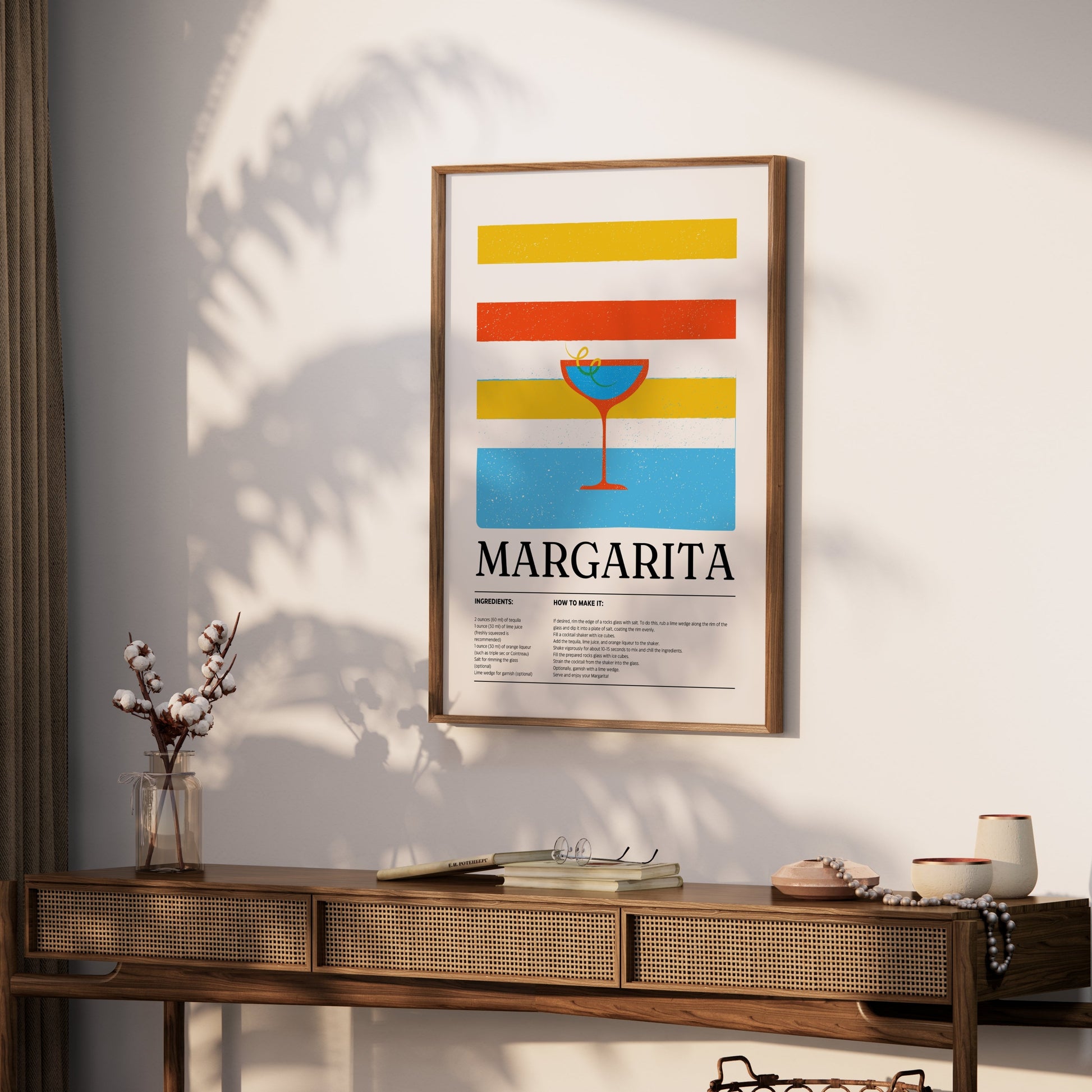 Premium Poster of Margarita Cocktail Recipe Vibrant Colorful Wall Art Posters