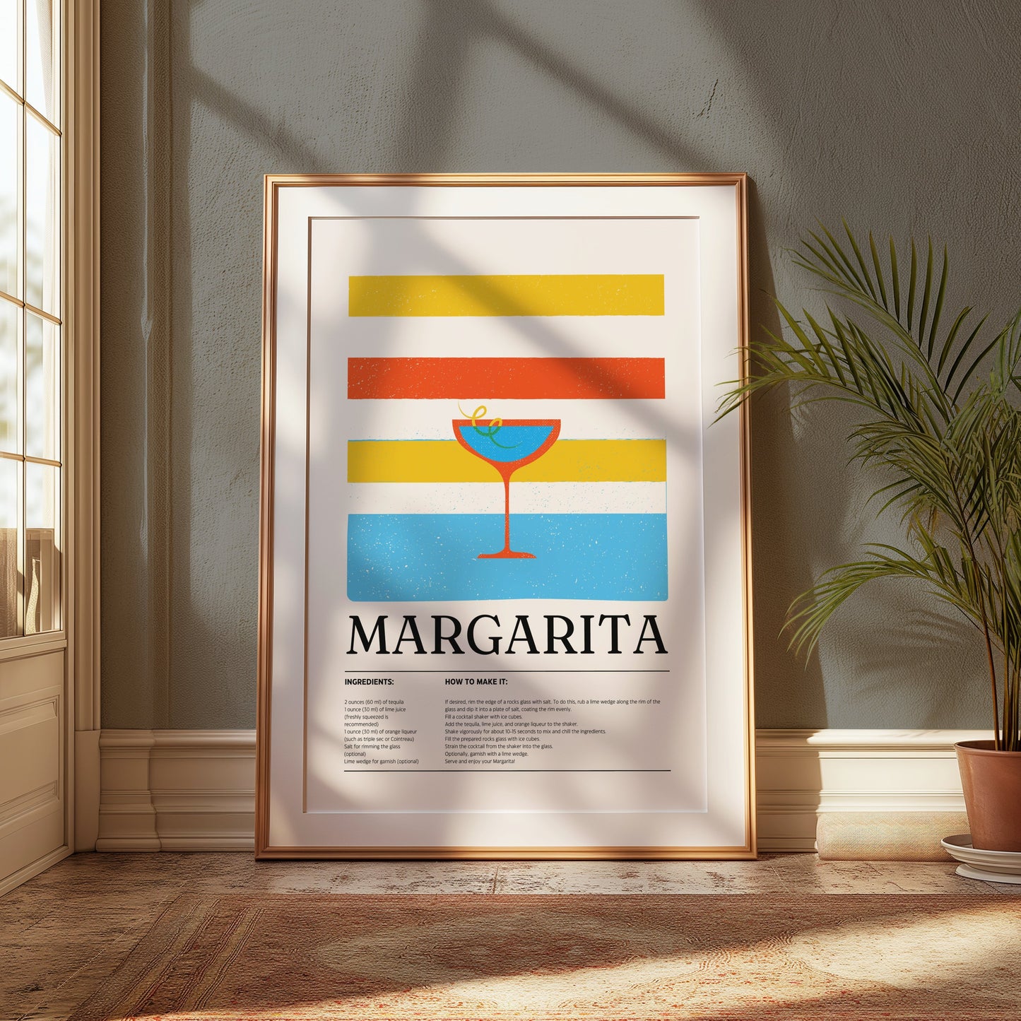 Premium Poster of Margarita Cocktail Recipe Vibrant Colorful Wall Art Posters