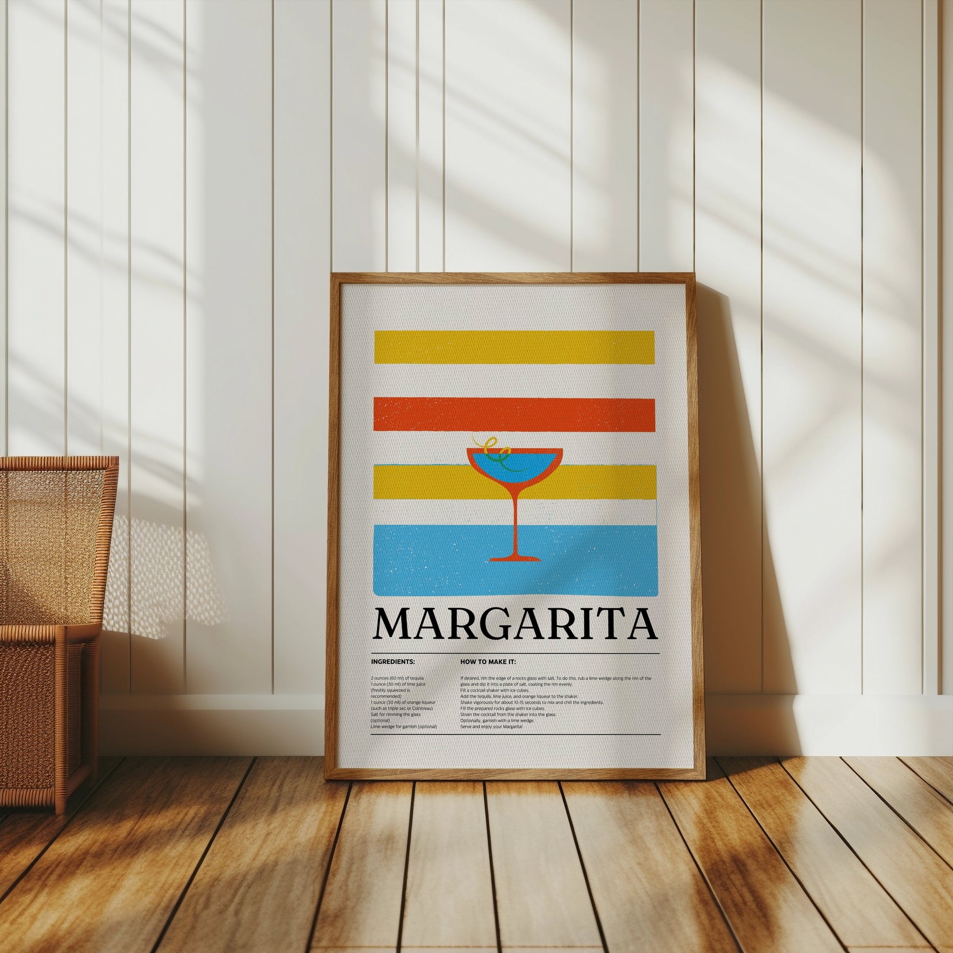 Premium Poster of Margarita Cocktail Recipe Vibrant Colorful Wall Art Posters