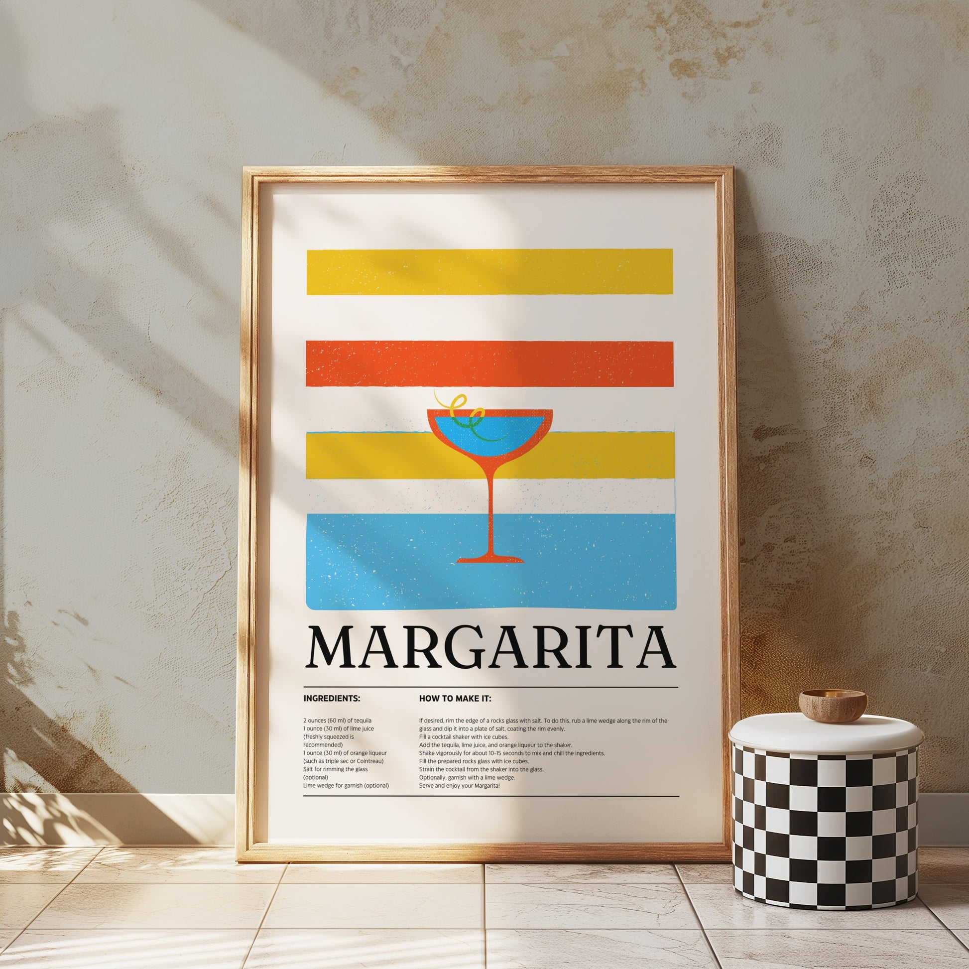 Premium Poster of Margarita Cocktail Recipe Vibrant Colorful Wall Art Posters