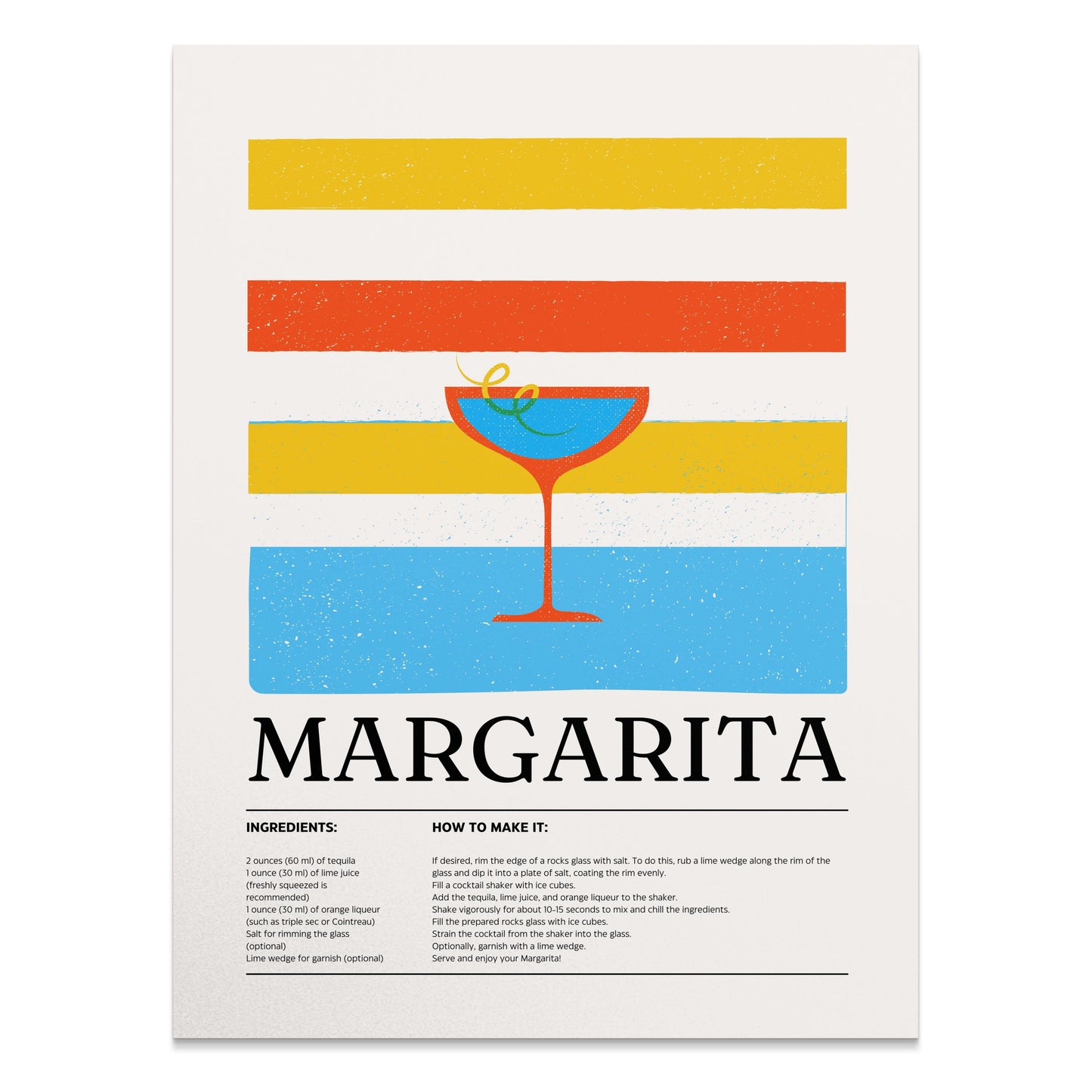 Premium Poster of Margarita Cocktail Recipe Vibrant Colorful Wall Art Posters