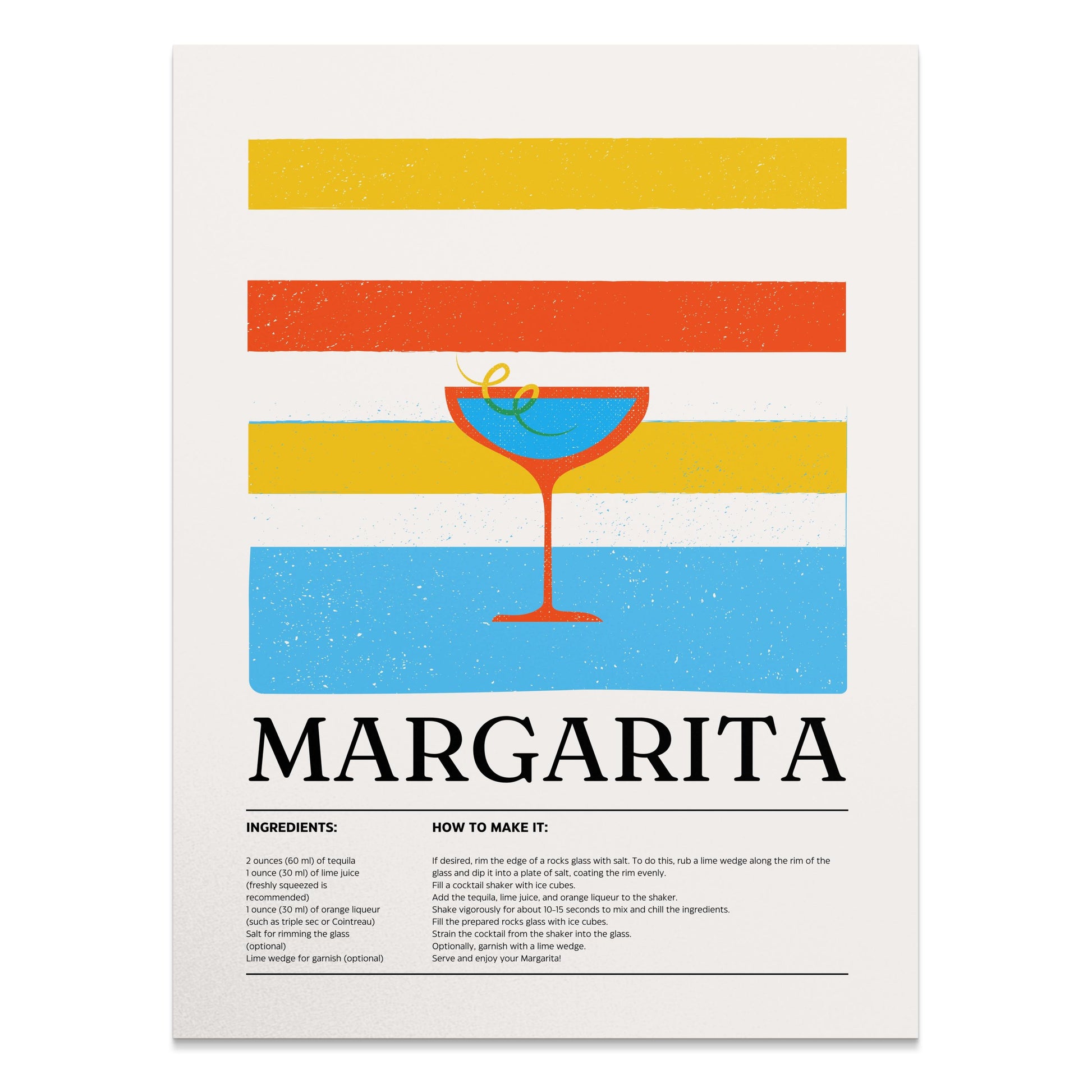 Premium Poster of Margarita Cocktail Recipe Vibrant Colorful Wall Art Posters