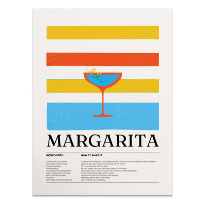 Premium Poster of Margarita Cocktail Recipe Vibrant Colorful Wall Art Posters