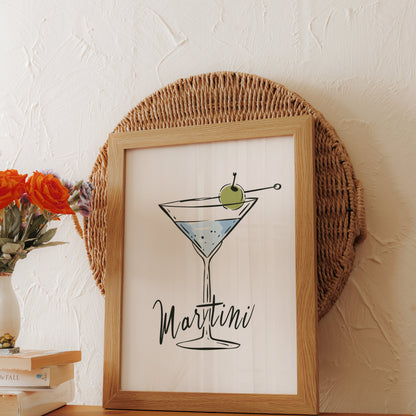 Premium Poster of Martini Illustration with Olive Decoration Posters